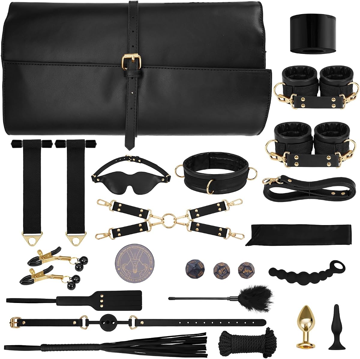 UTIMI 21PCS BDSM Variety Bondage Restraints Kit for Men Women Couples Play | All in One Kit, Soft Plush Lining, Reinforced Hardware, Double Stitched, PU Leather, Velcro Design, Wrist & Ankle Protection