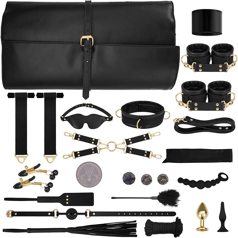 UTIMI 21PCS BDSM Variety Bondage Restraints Kit for Men Women Couples Play | All in One Kit, Soft Plush Lining, Reinforced Hardware, Double Stitched, PU Leather, Velcro Design, Wrist & Ankle Protection
