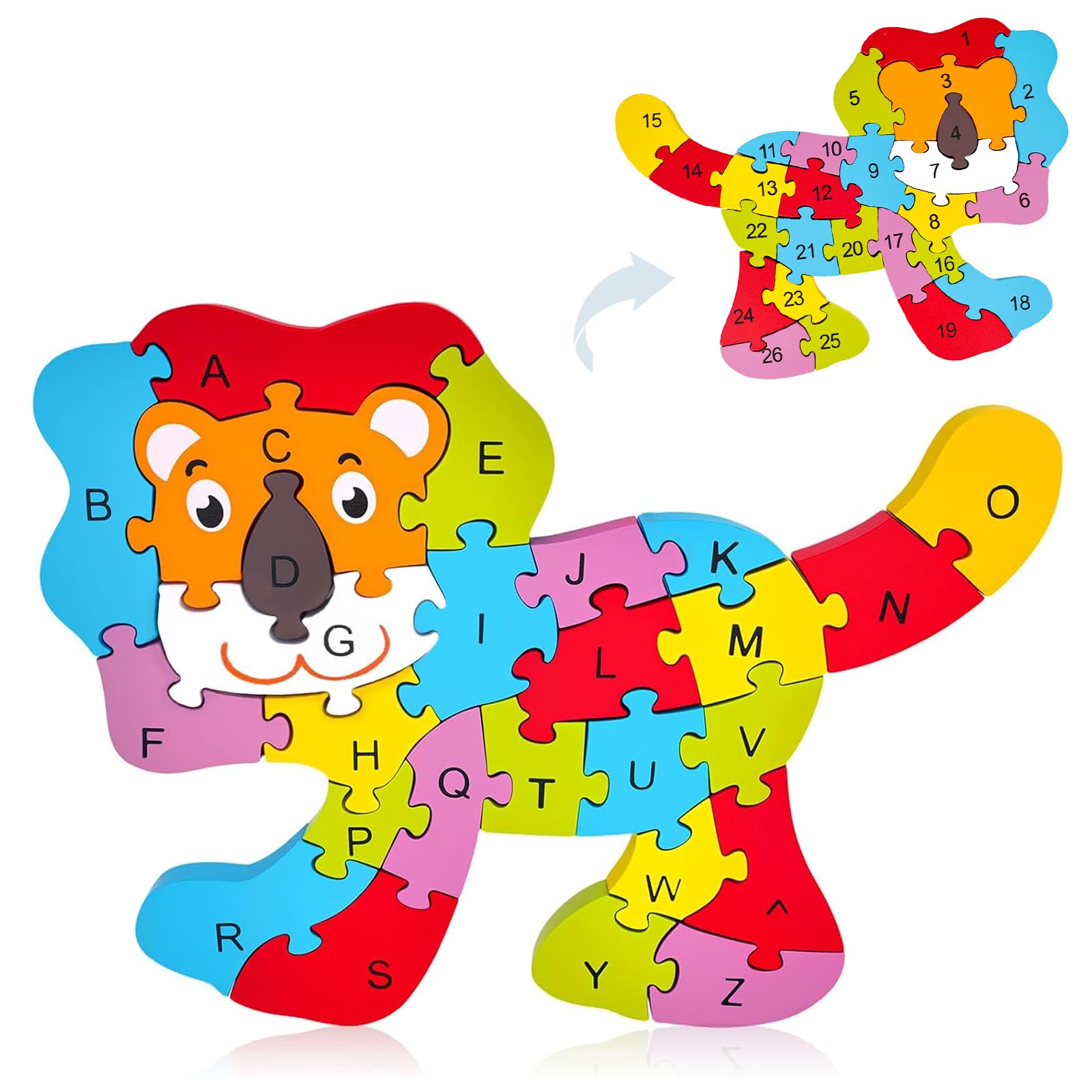 LovesTown Puzzle for Kids, Wooden, 3D Lion Shape