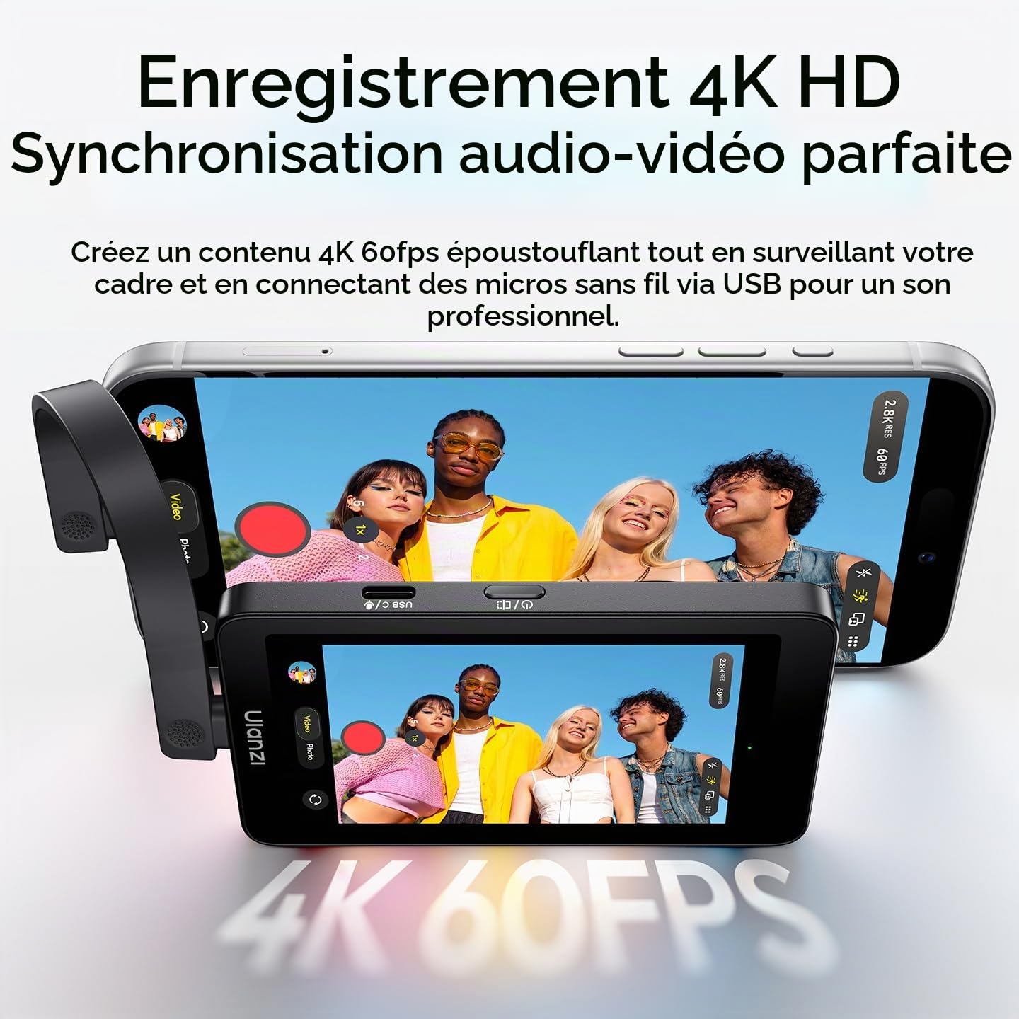 ULANZI VM1 Moniteur Selfie Magsafe, Magnétique Écran Selfie pour iPhone17-15/Android, 3,97" 4K 60FPS avec Port Micro, Plug & Play, Luminosité Réglable, Caméra Arrière pour Vlog/TikTok/Live Streaming