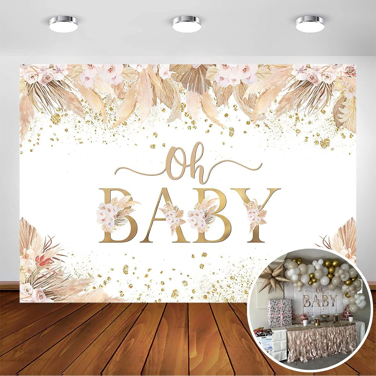 Avezano Boho Baby Shower Backdrop for Girl Oh Baby Pink Pampas Grass Baby Shower Photography Background Bohemian Party Decorations Photoshoot Backdrops (7x5ft)