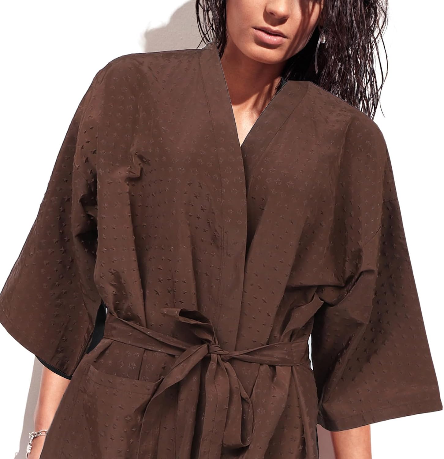 Hair Salon Client Gown Cellosilk Coffee Simple Style for Salon Use | Skin Friendly, Lightweight, Quick Drying, Breathable, Fashion Comfortable