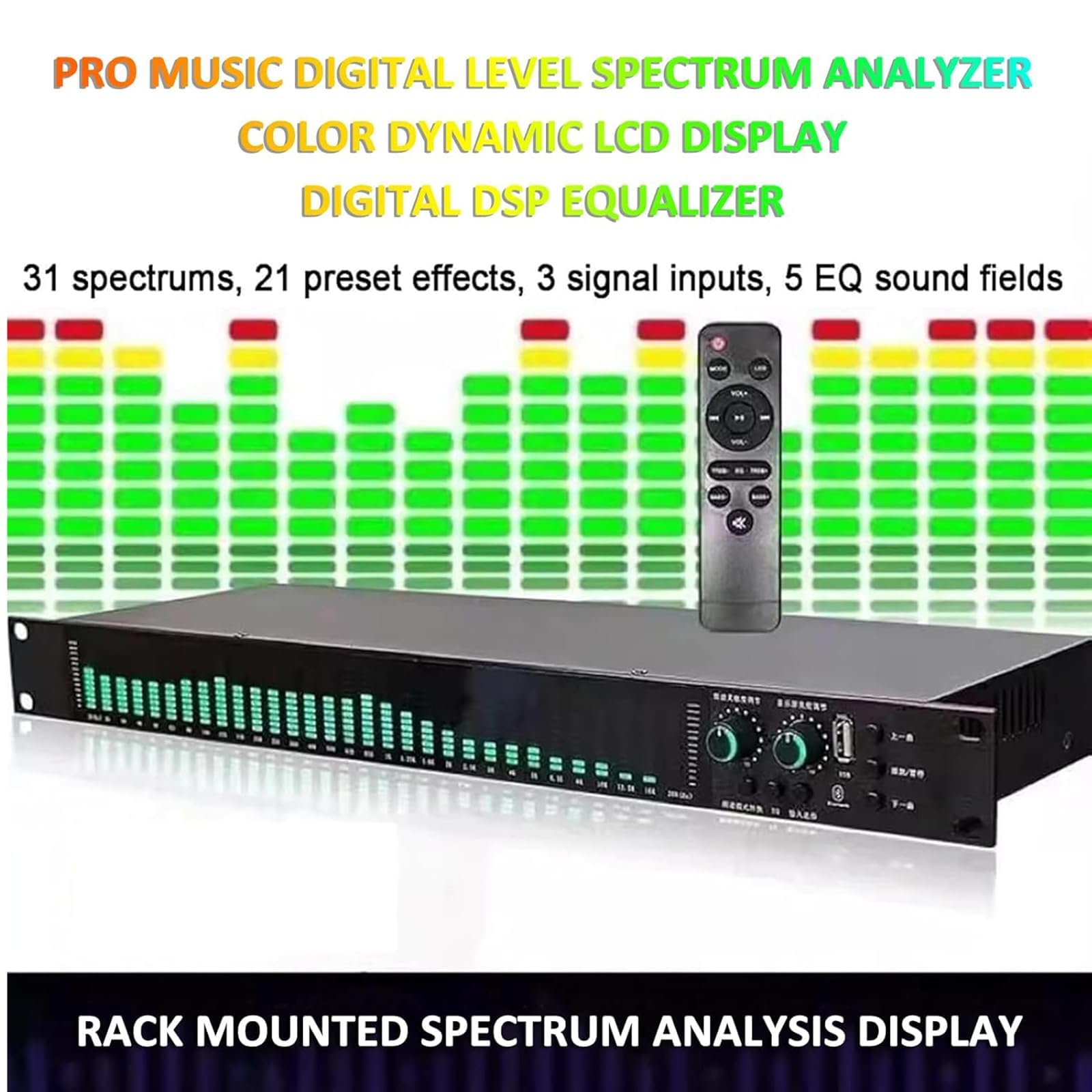 Equalizzatore Digitale a 31 Bande con 21 Effetti e Display LED | Equalizzatore Audio Grafico Stereo con Regolazione di Bassi, Medi e Alti, Riduzione Automatica del Rumore, per Studio