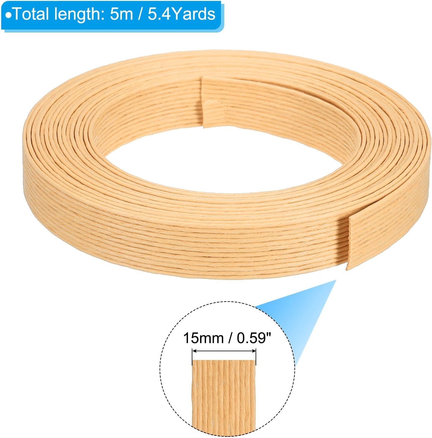 PATIKIL 5.4 Yards x 0.6" Paper Rattan Weaving Cane, 12-Ply, Beige, Unisex, Adults, Non-Foldable, Weaving Cane, Basketry Supplies