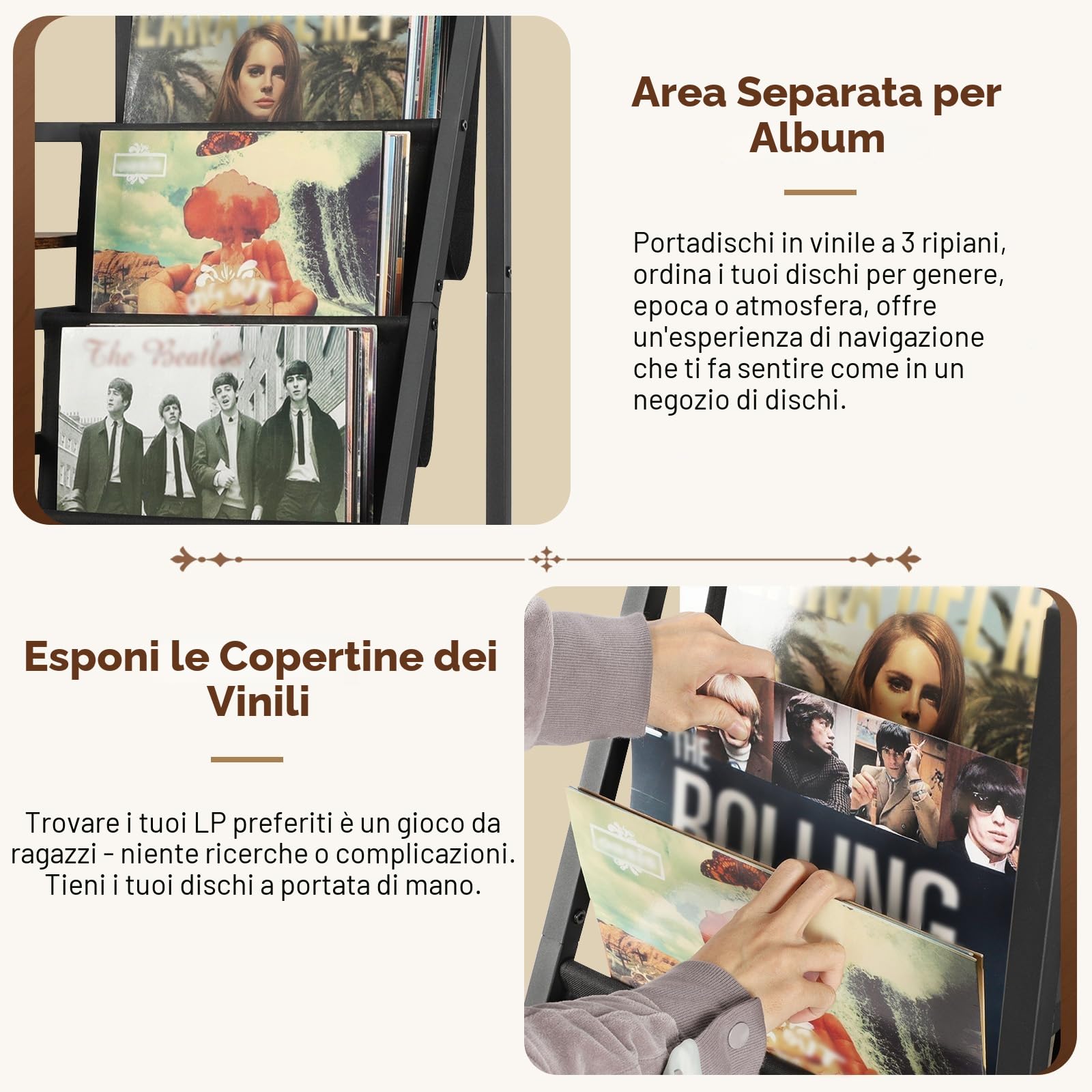 Bikoney Giradischi Vinili Stand Tavolino con Archiviazione Record in Vinile a 3 livelli, Espositore per Dischi in Vinile Fino a 200 album,Gabinetto del Supporto da Record in Vinile per Soggiorno