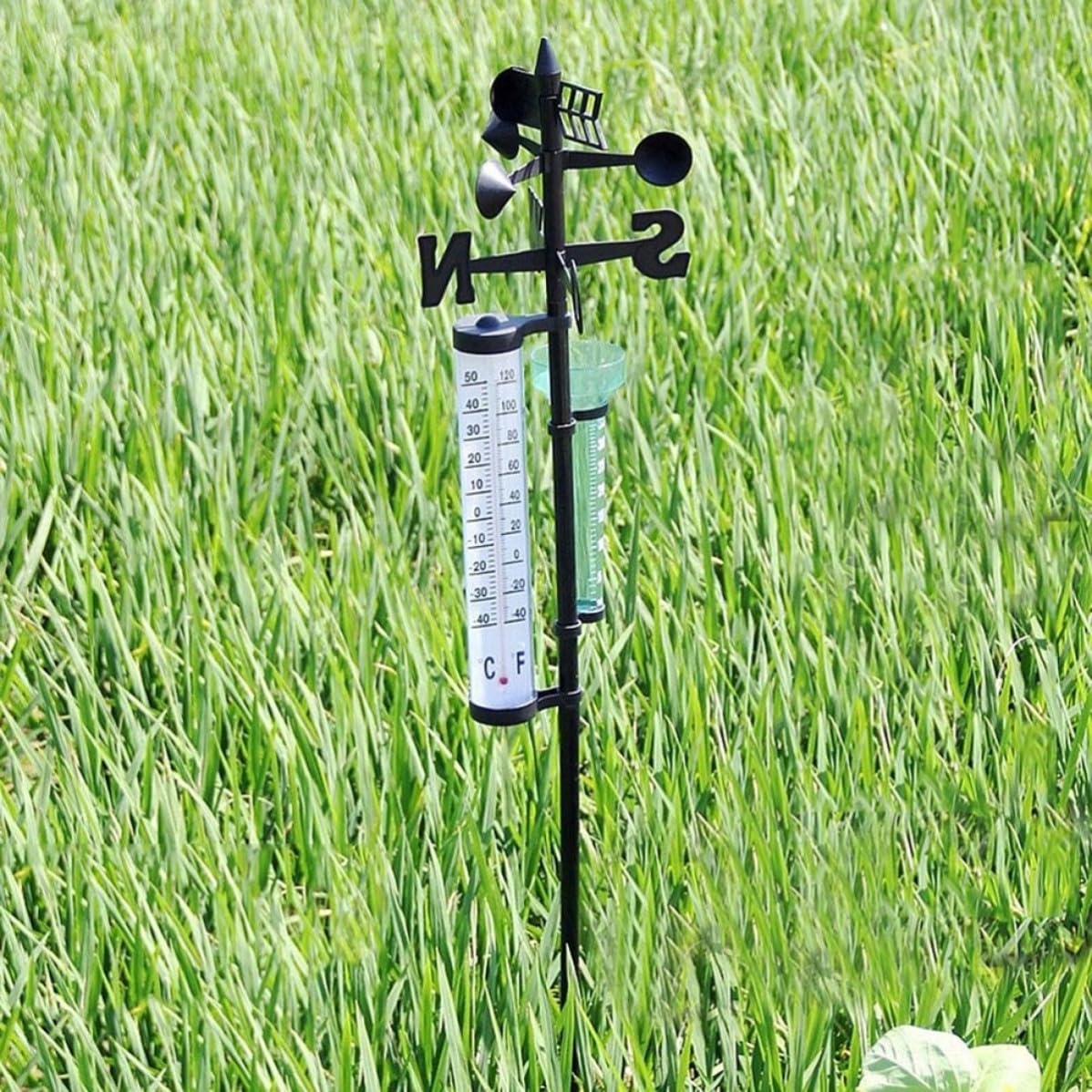 Didiseaon 2 Juegos Termómetro Exterior y Medidor de Dirección del Viento, Pluviómetro, Instrumento Meteorológico de Plástico, para Plantación Agrícola y Decoración de Jardín