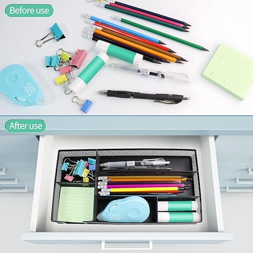 Miniatura 3 de Bandeja organizadora de cajones de escritorio de malla metálica pequeña para papel, oficina, baño, cocina, maquillaje y tocador, organizador de