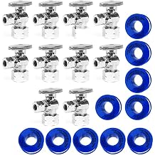 Angle Stop Valve 10 Pack 12" Compression x 38" OD, Quarter Turn Shut-Off, Dual Outlet, Chrome Brass with Escutcheon & PTFE Tape Sink, Toilet & Faucet Water Supply Shutoff by CMI