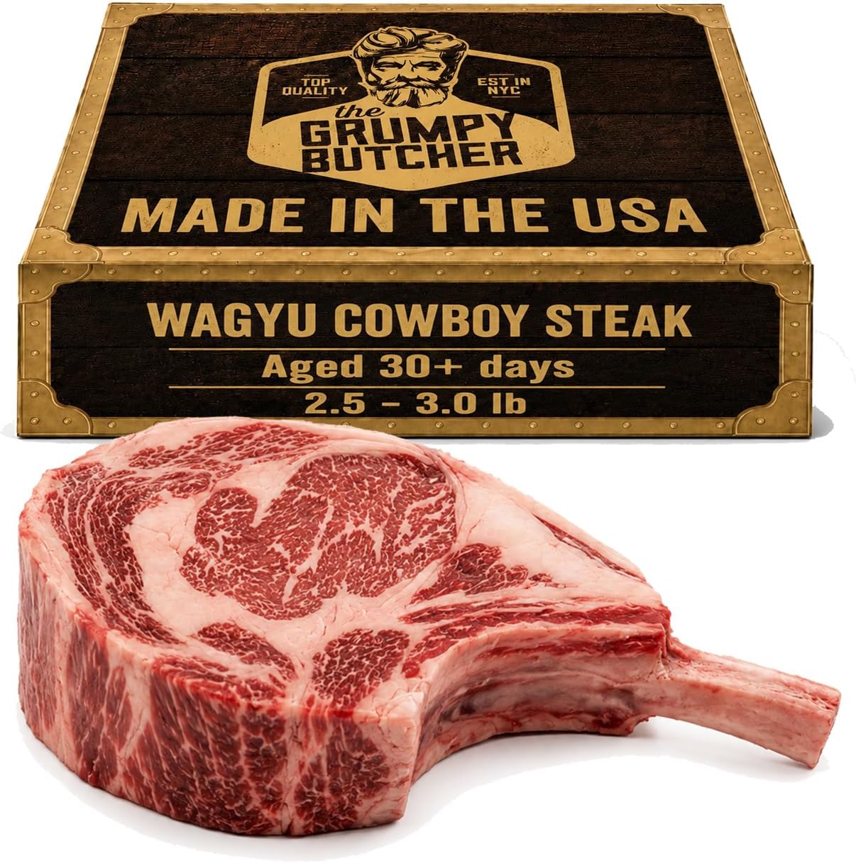 Grumpy Butcher Monster Wagyu Cowboy Steak - 1 Bone-In Ribeye, 2.5-3.0 lb, 35-40 Day Aged Beef With Gift Box Option - Ships Frozen
