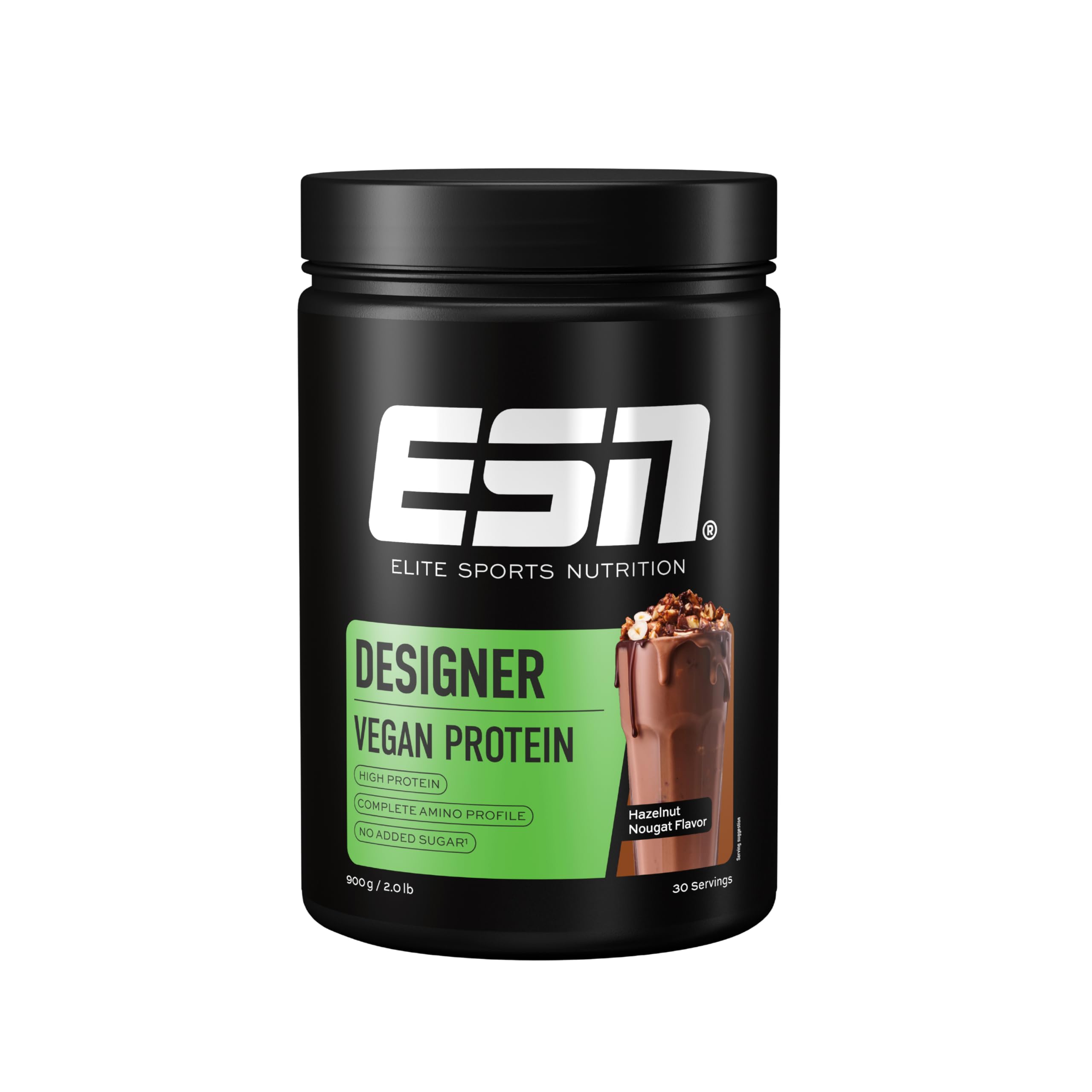 ESN Vegan Designer Proteinpulver, Hazelnut Nougat, 900 g, cremige Konsistenz - made in Germany