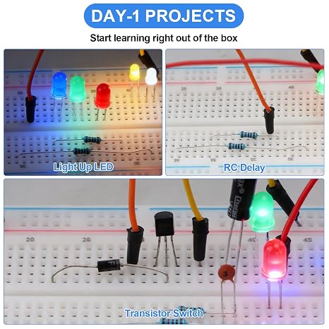 1628 PCS 9 Type Electronic Component Kit with Clear Box, Breadboard/Arduino kit, 3&5mm LED Diodes, Ceramic Capacitors, Electrolytic Capacitors, Resistor, Transistor, DuPont Wires, Circuit Boards, PCBS