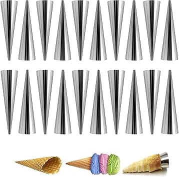 Stainless Steel Cream Horn Molds Cannoli Tubes,20 Pcs Non-Stick Conical Baking Moulds Set,Pastry Roll Horn Forms,for Croissant,Danish,Brioche