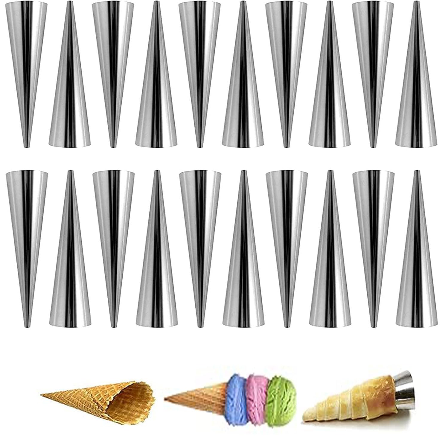 Wxinsheng Cream Stainless Steel Horn Molds Cannoli Tubes,20 Pcs Non-Stick Conical Baking Moulds Set,Pastry Roll Horn Forms,For Croissant,Danish,Brioche