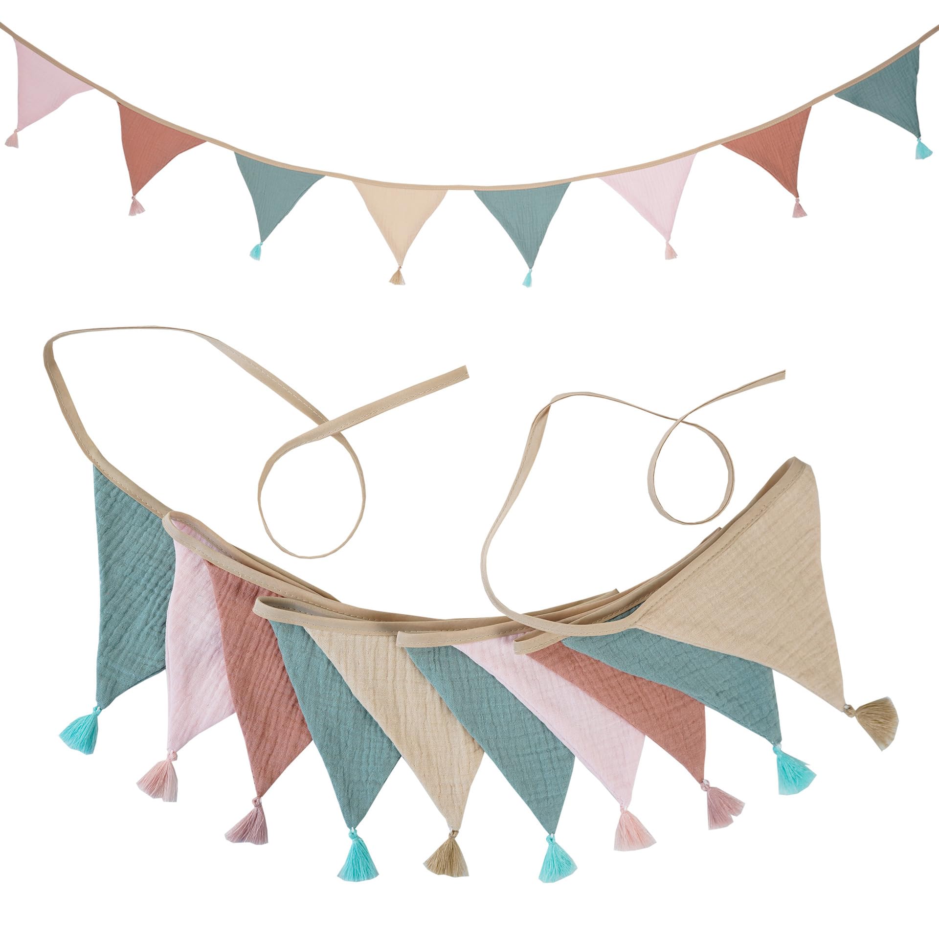 20 Pcs Fabric Bunting, Double Sided 5.2m Cotton Bunting, Triangle Garland Fabric Banner for Vintage Themed Garden Wedding Afternoon Tea Birthday Party Bedroon & Outdoor Decor