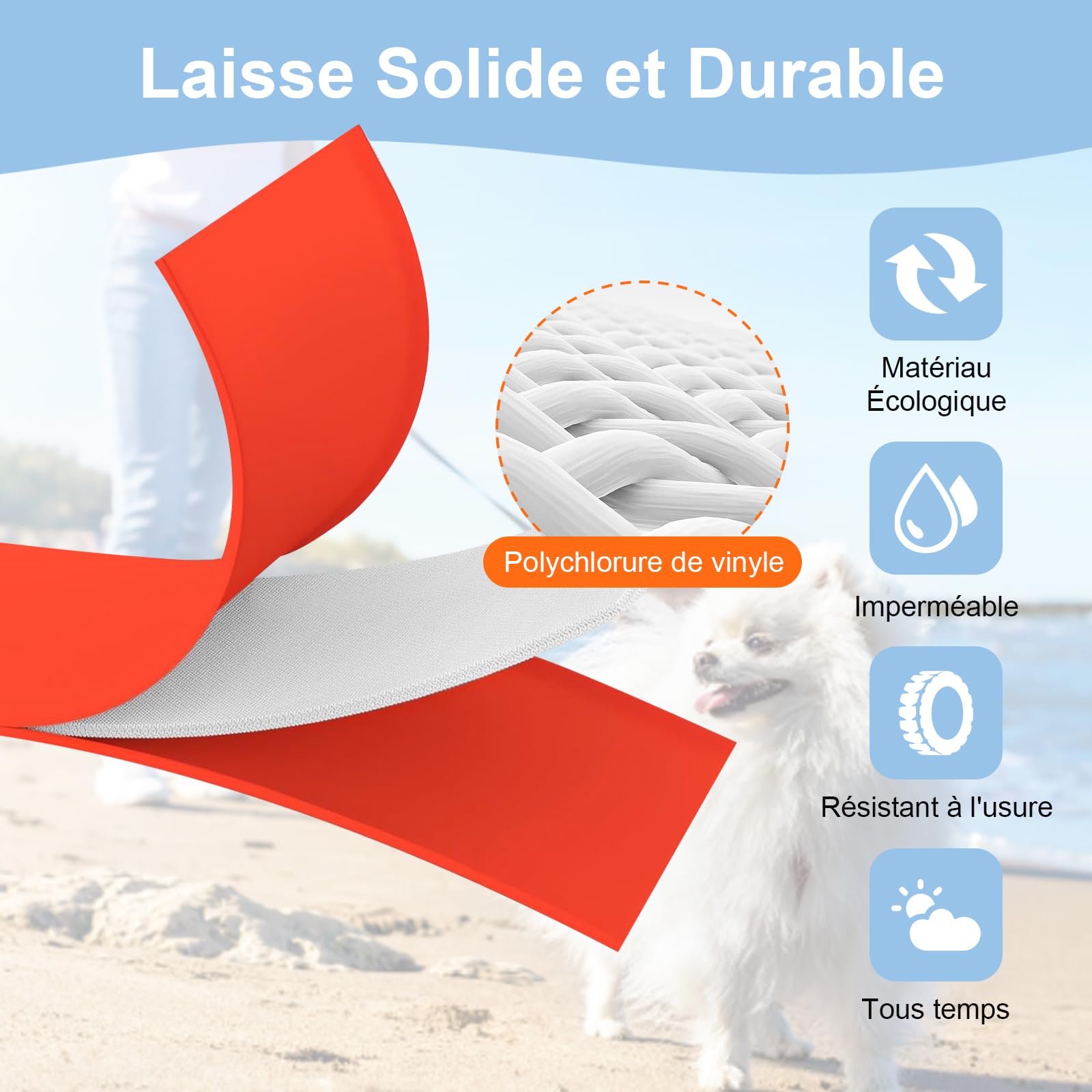 Longe pour Chien, 1,8M/ 3M/ 5M/ 10M/ 15M/ 20M/ 25M/ 30M Laisse de Dressage étanches pour Chiens, Long Laisse pour Petits, Moyens et Grands Chiens