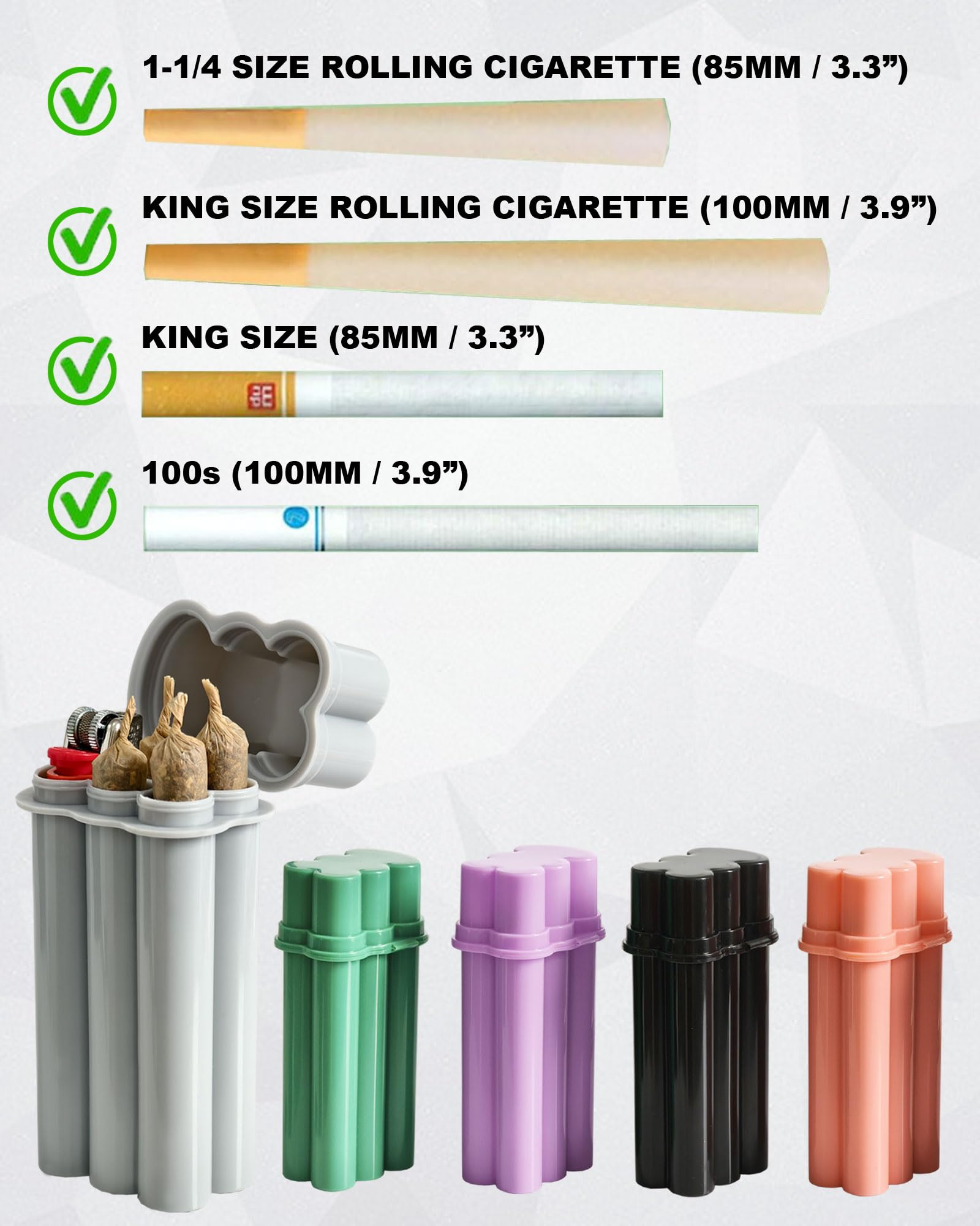 4-Hole King Size Pre-roll Cone Holder Case, Cigarette Case for Regular Size Cigarettes & King Size, Small Container Lighter Box, Smoking Accessories for 1-1/4 Size Pre Rolled Rolling Paper: 3 PACK GREY 4-6 Capacity