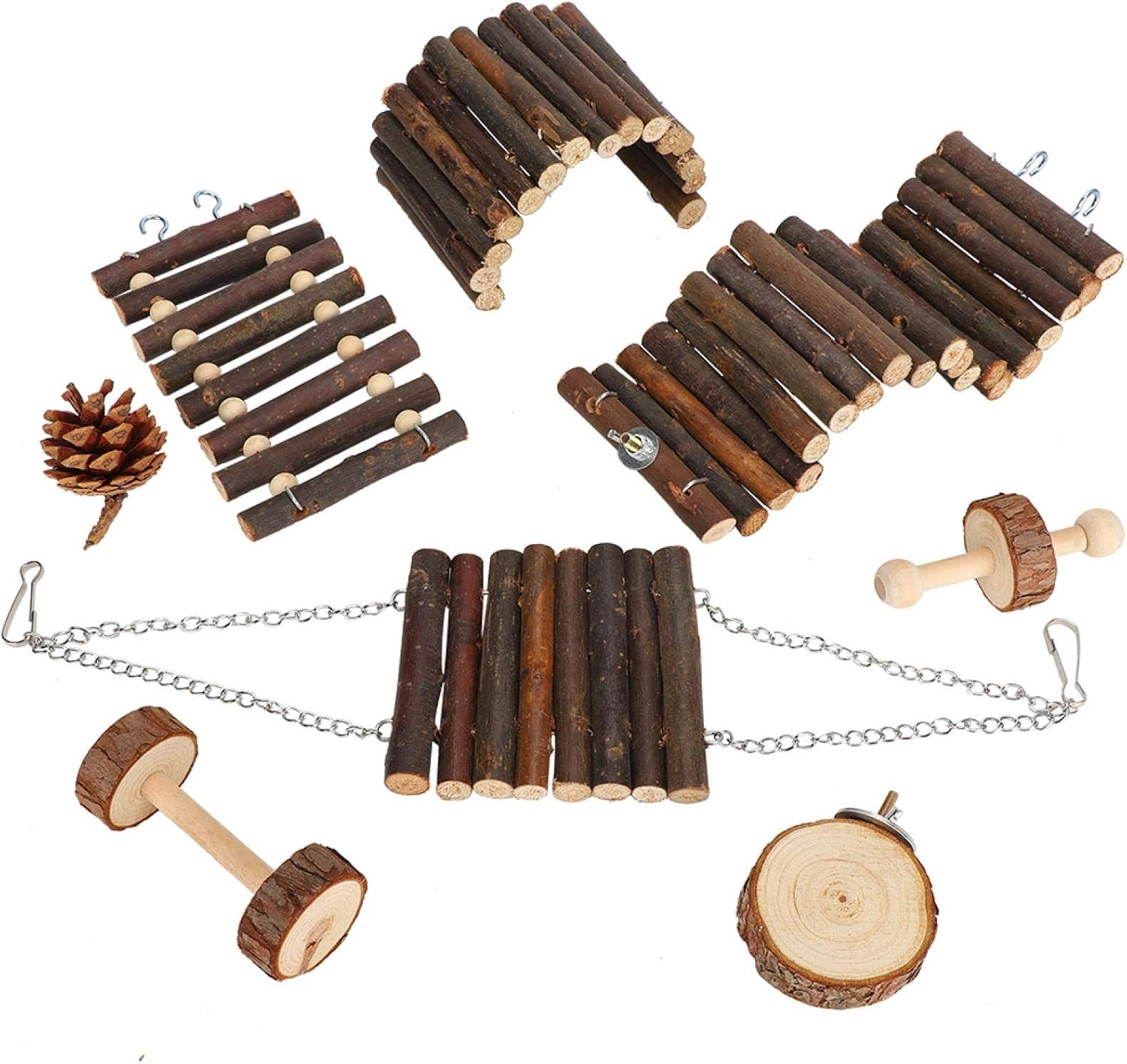 EVTSCAN Hamster Ladder Toy-8Pcs Squirrel Wooden Swing Toy Fun Hamster Ladder Small Pet Animal Play Toy Set