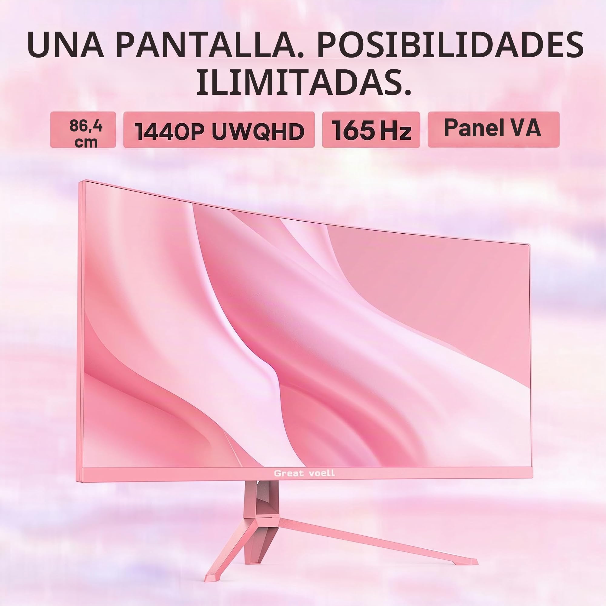 Great voell Monitor Gaming Curvo 34 Pulgadas 4K 165Hz 1500R HDR10 FreeSync 4000:1 Base Instalación Rápida Amplia Gama Colores