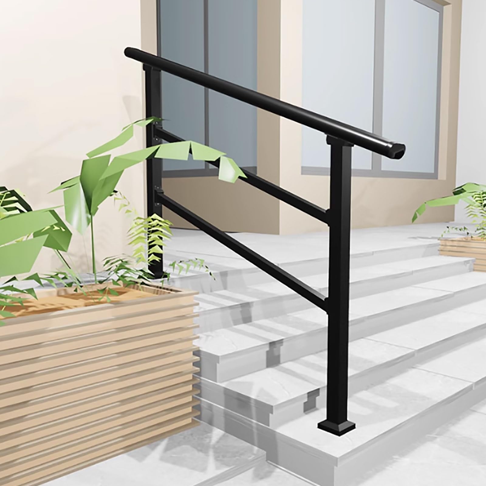 Stair Handrail, Hand Rails for Outdoor Steps, Fit 2 or 4 Steps Outdoor Stair Railing, Adjustable Front Porch Hand Rail, Galvanised Steel, with Installation Kit ( Color : 2 crossbar , Size : L-120cm )