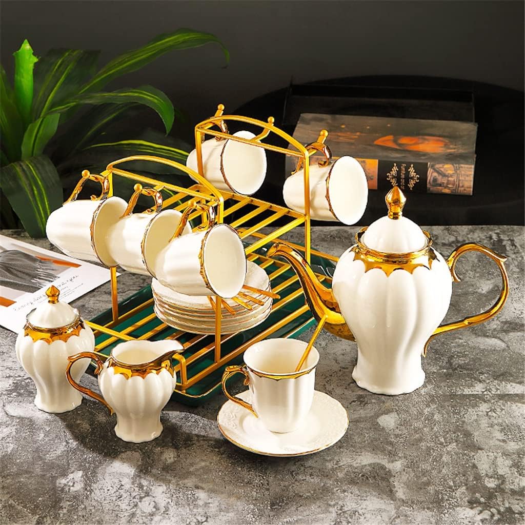 texture gold inlaid bone china Coffee set Tea Ceramic pot Teapot cup European coffee