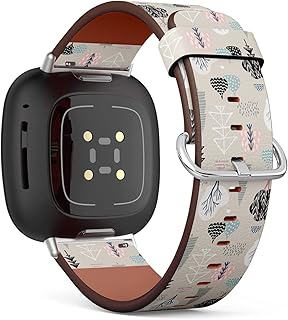 CJBROES Replacement Leather Watch Band, Compatible with Fitbit Versa 3 and Fitbit Sense of Wristband Bracelet Accessory - Hedgehogs treesfloral