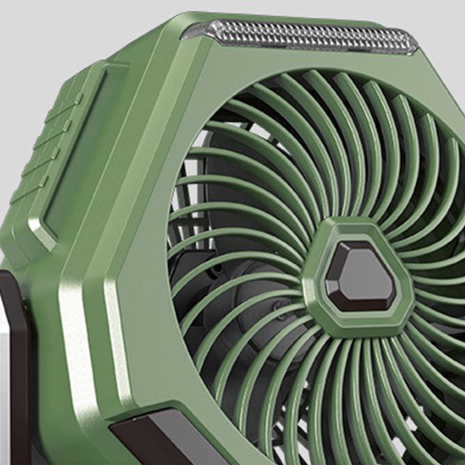 Ventilatore da campeggio per esterni, ventilatore da scrivania portatile | ventilatore da tavolo a batteria, 3 velocità, dispositivo di raffreddamento ricaricabile con luce e gancio per picnic,