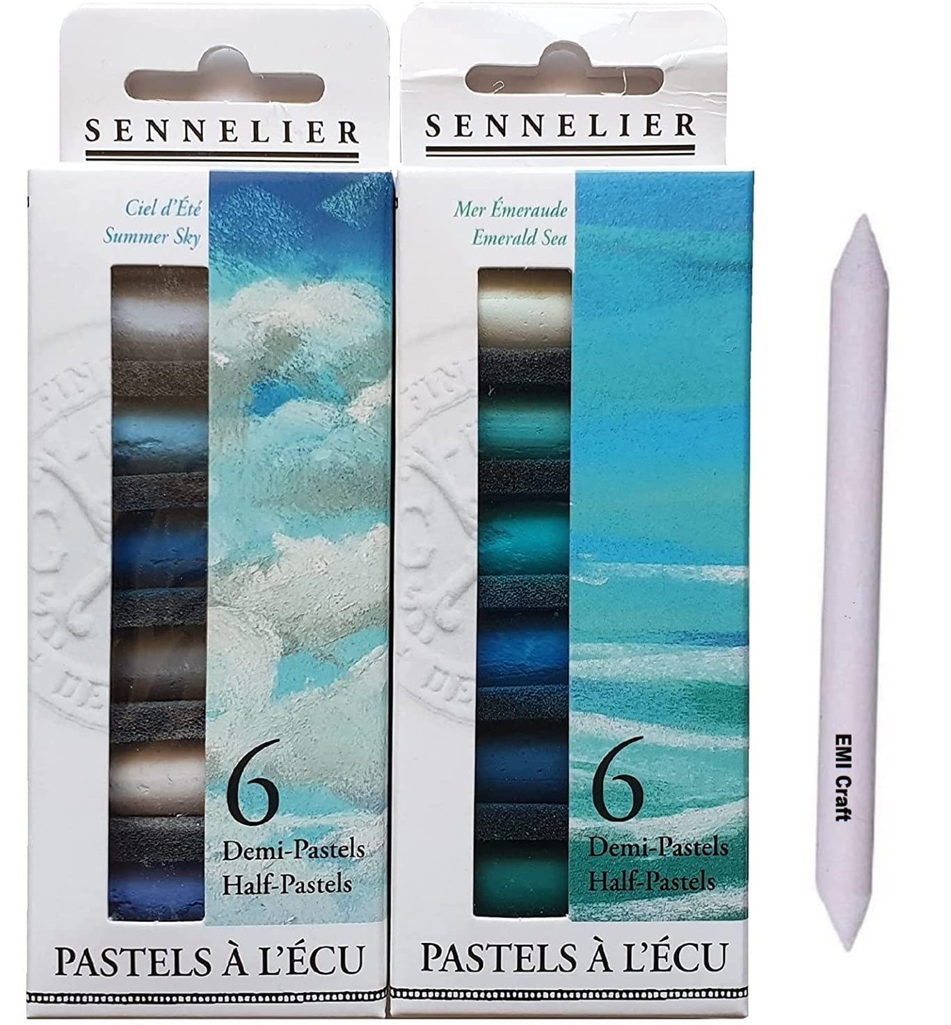 Ensemble de 12 Pastels Secs Sennelier - La Mer et Le Ciel avec Estompe