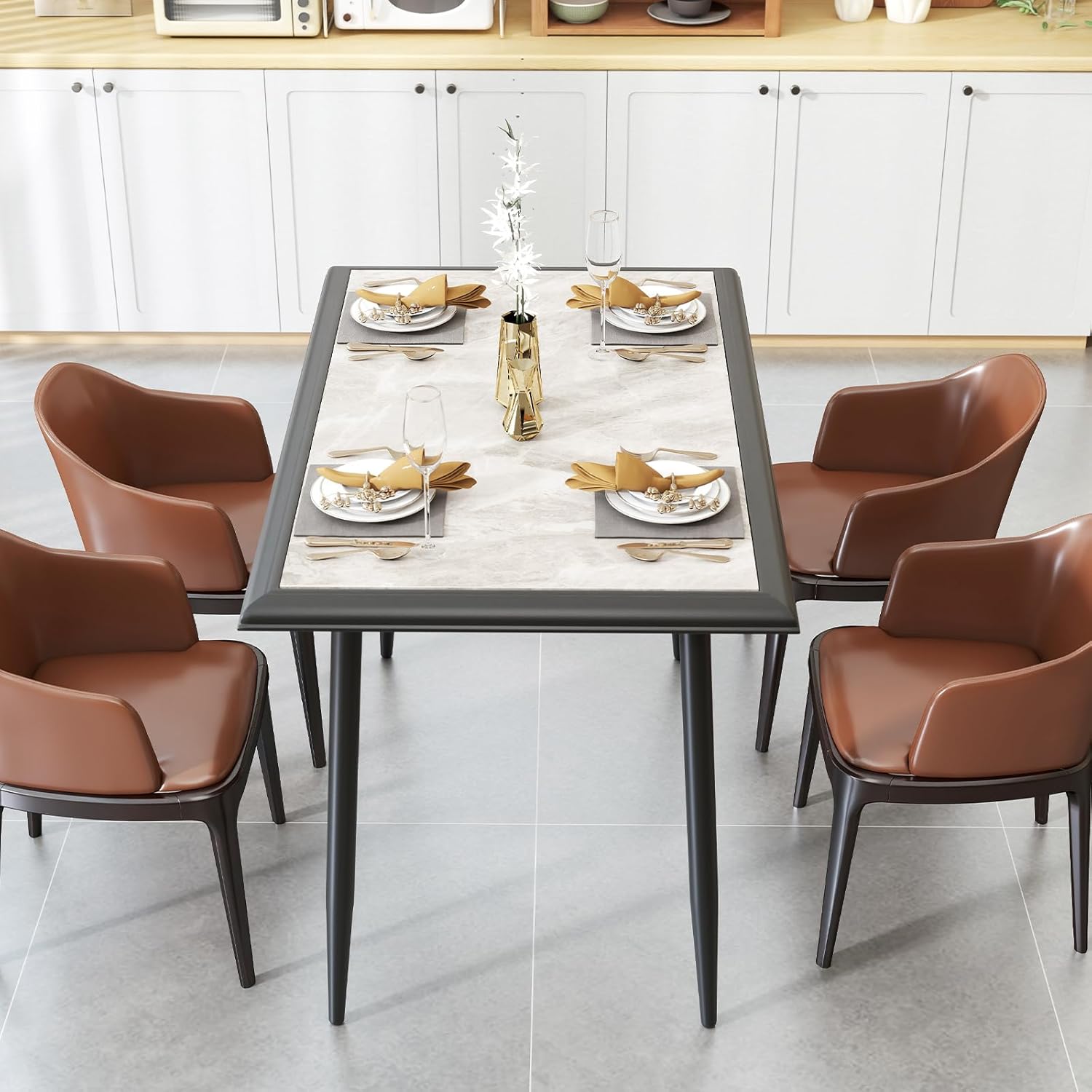 Giantex 44" Dining Table with Food-Grade Sintered Stone Tabletop, 2300 °F Heat & Scratch-Resistant, Sturdy Metal Frame, Rectangular Kitchen Table for Dinette, Dining Room, Living Room, Restaurant