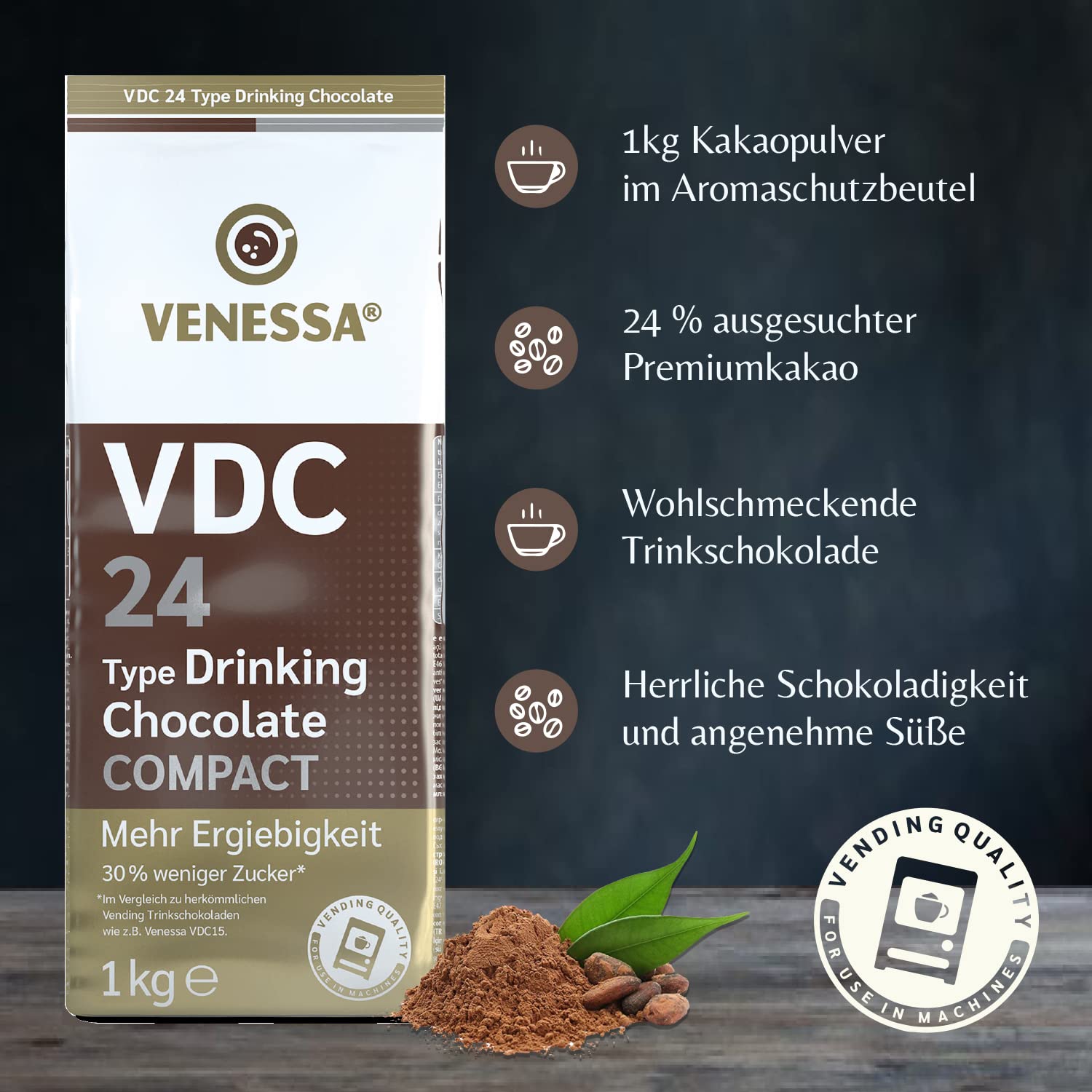 Venessa VDC 24 Trinkschokolade mit 24 Prozent Premium Kakao und Milchanteil (10 x 1 kg)