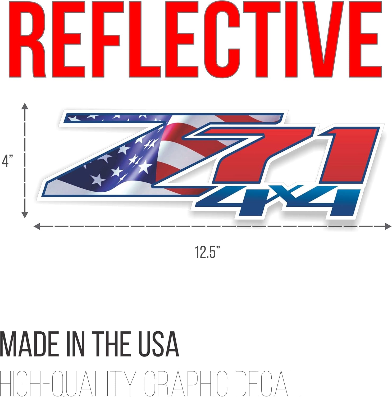 Z71 4x4 Off Road American Flag Truck Decal Set of 2 Reflective Stickers