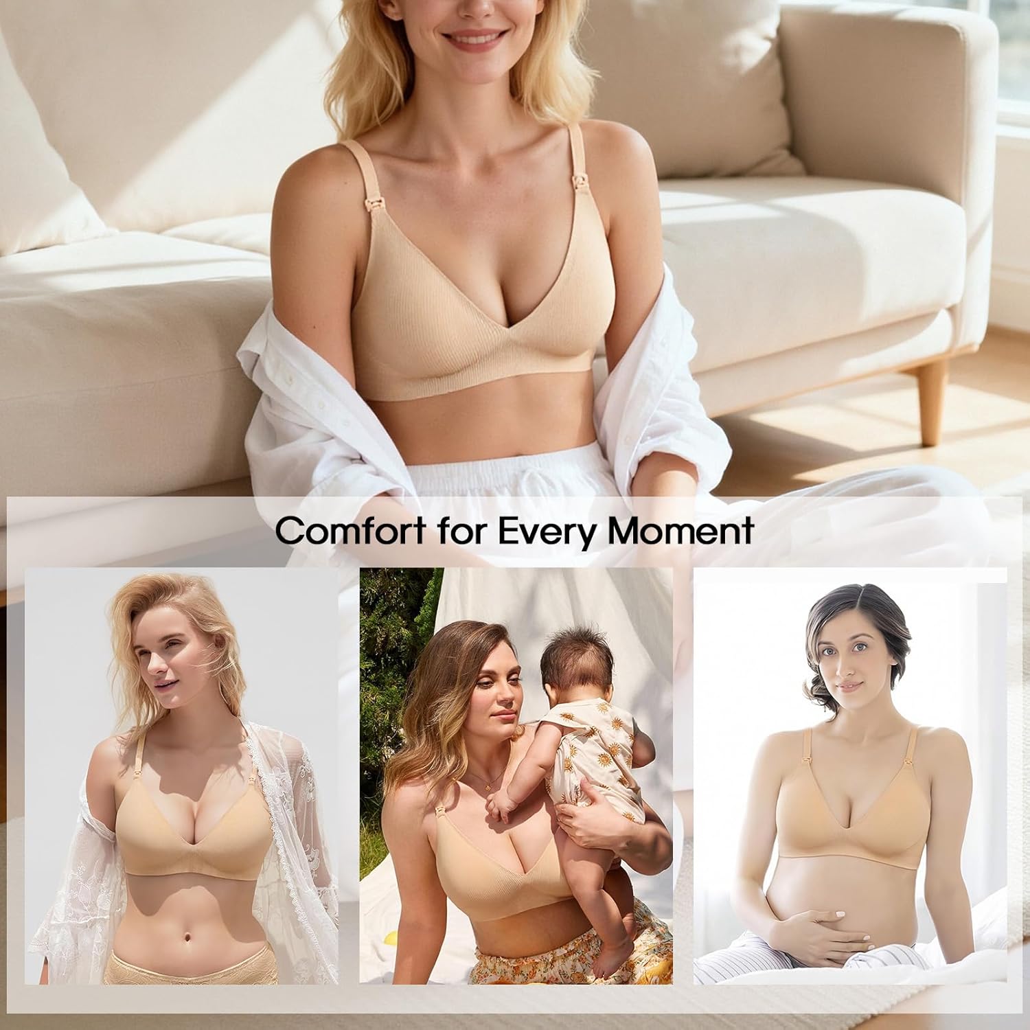 Deep V Wireless Push Up Bra for Women Seamless No Underwire Back Smoothing Everyday Comfort Bralette - Image 6