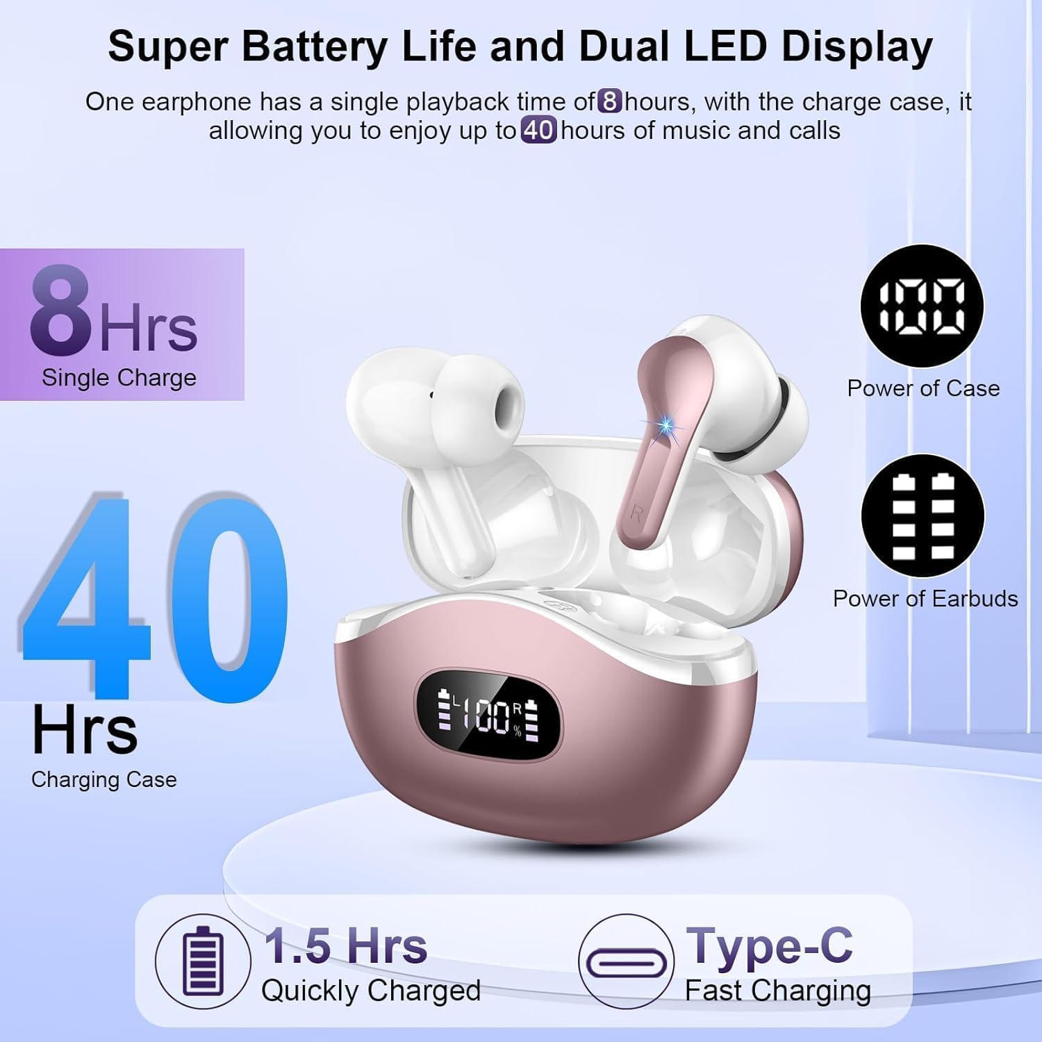 Écouteurs Bluetooth 5.3 Sans Fil, Casque Bluetooth Stéréo Hi-Fi, Oreillette Bluetooth Micro CVC8.0 Anti-Bruit, 48H Autonomie, Auriculaires sans Fil Contrôle Tactile, Étanche IP7 Sport pour iOS/Android