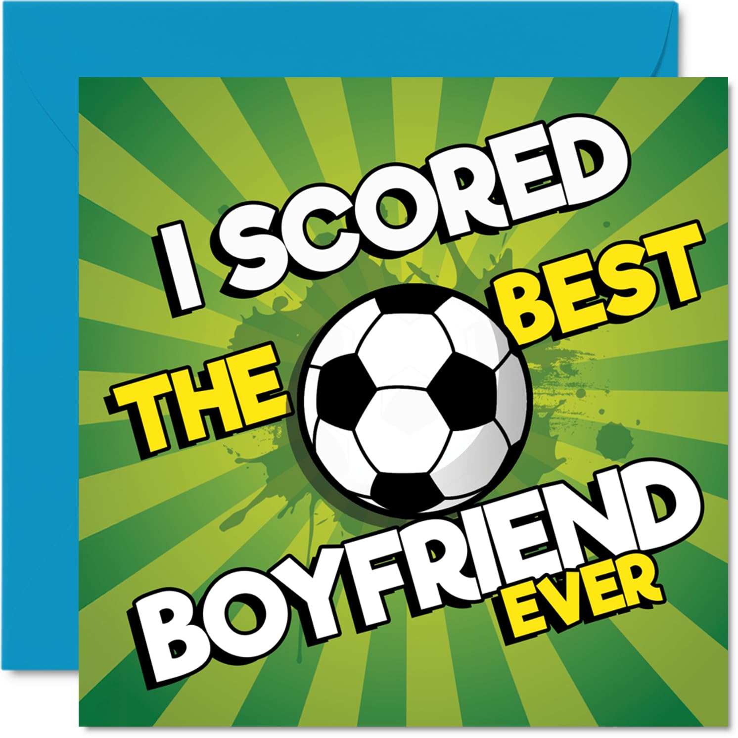 Playful Birthday Card for Boyfriend - Scored the Best Boyfriend Ever - Vibrant Football Design with Bold Green and Yellow Accents, Anniversary - 145mm Square, Envelope Included