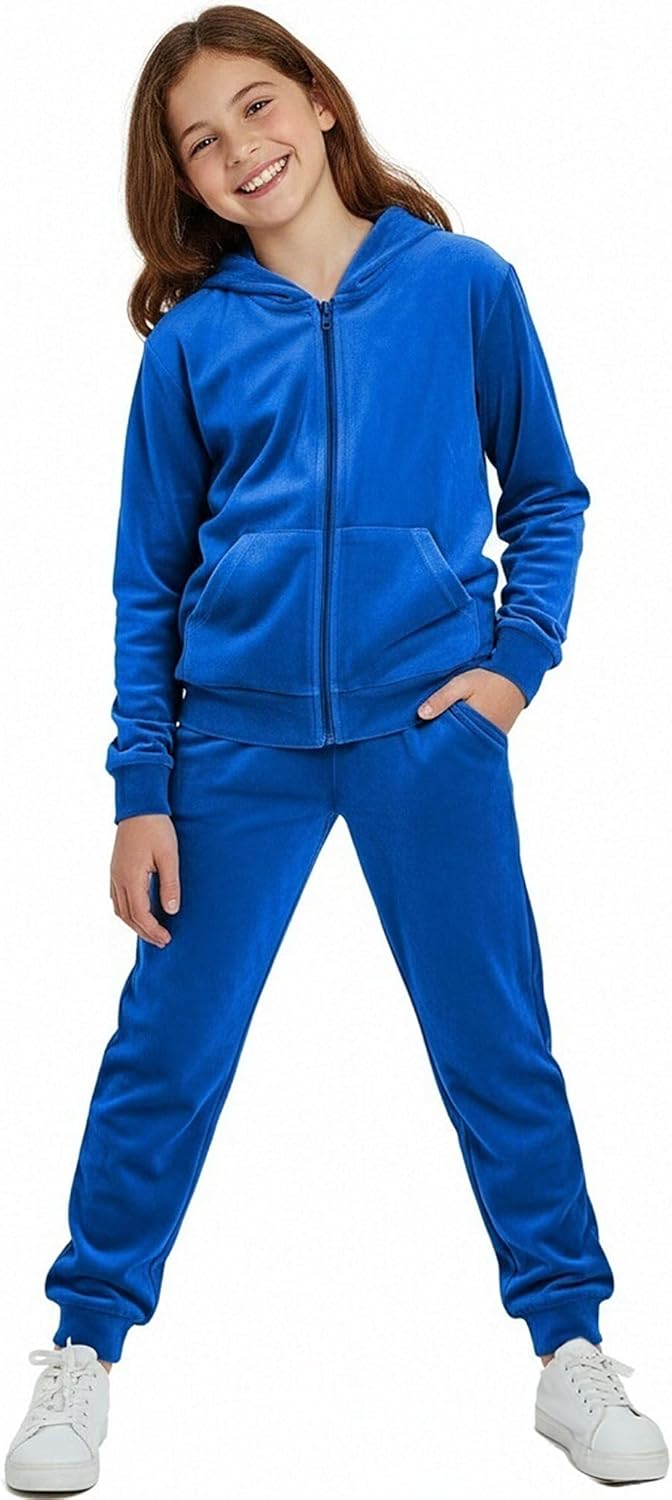 MessBebe Girls Sweatsuits Velour Tracksuit 2 Piece Outfits Tracksuit Zip Up Hoodie Sweatshirt Sportswear Jogging Set