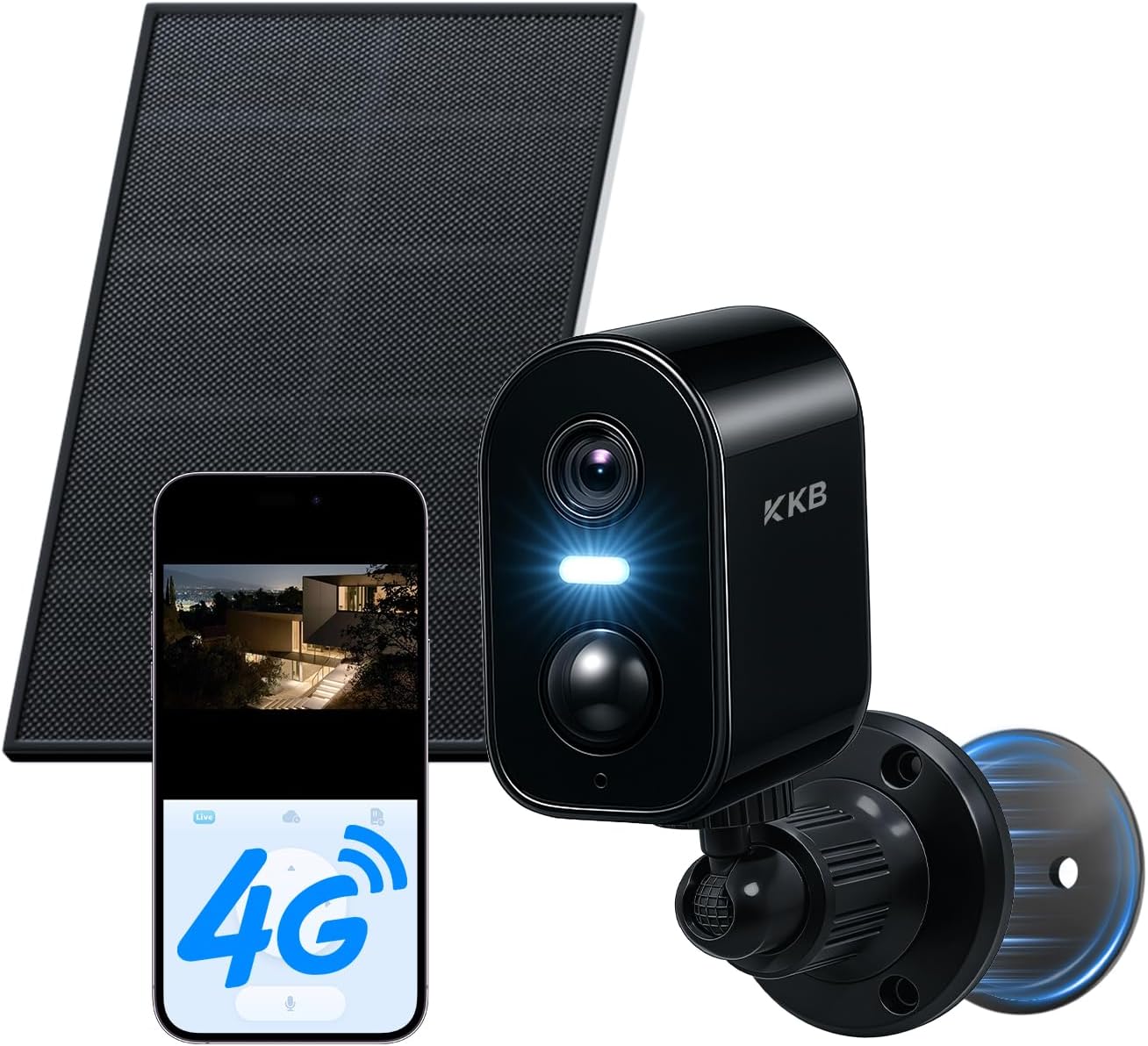 KKB 4G LTE Cellular Security Camera Magnetic, No WiFi Solar Security Cameras Outdoor Built-in SIM, 2K Wireless Off-Grid Battery Cam Without Internet, AI Detection, Color Night Vision, 2 Way Audio