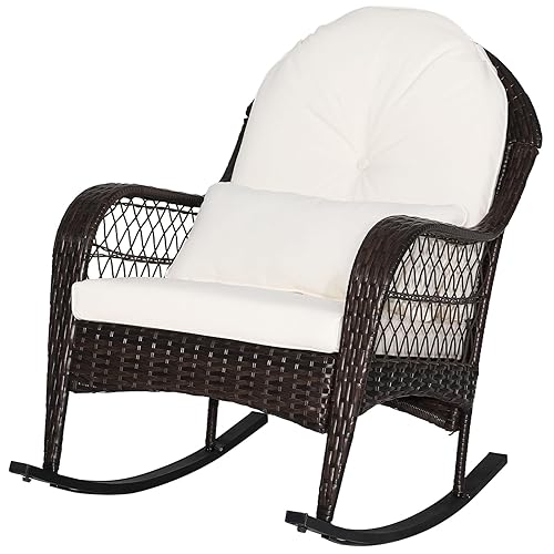 MEDIMALL Outdoor Wicker Rocking Chair, Patio Rattan Rocker w/Lumbar Pillow,