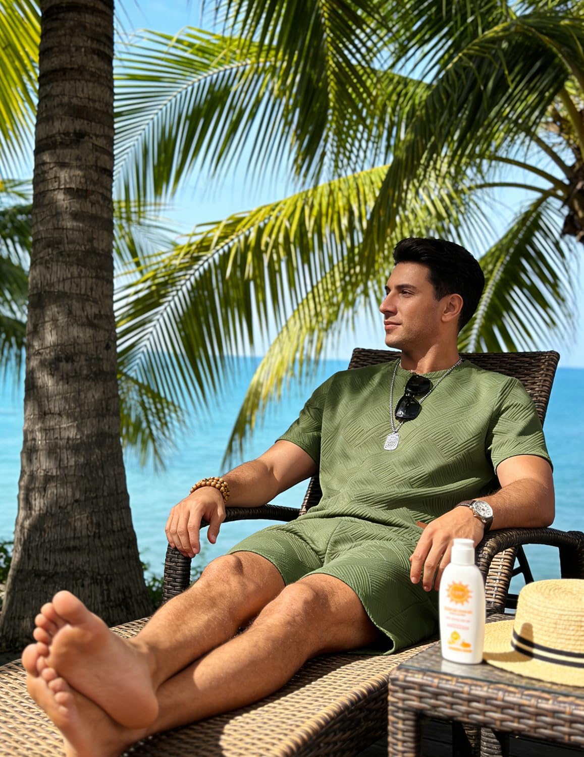 Vssjavun Men's 2 Piece Outfits Short Sleeve Shirt and Shorts Sets Tracksuit Summer Beach Vacation Lounge Workout Set - Image 3