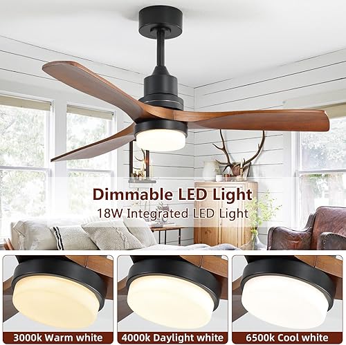 Miniatura 9 de CACI Mall Ventiladores de techo con luces y control remoto, ventiladores de techo de exterior de 52 pulgadas para patios, ventilador de techo de