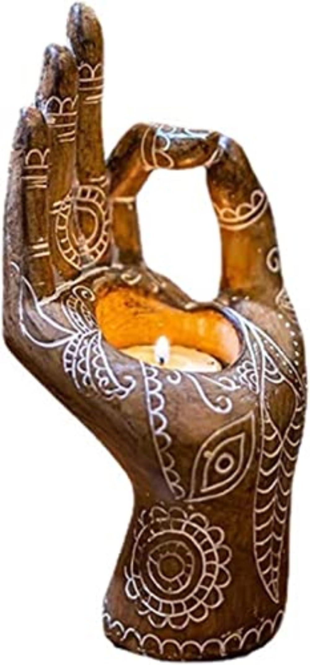 Xzhixiangking Brown Buddha Candle Holder Mudra Hand Decor Statues, Hand Carved Buddha Hand Candle Holder, For Home Office Collectible Figurines