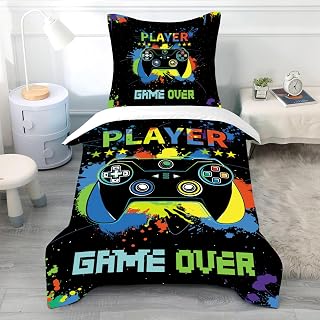 CINYE Gamer - Funda nórdica de 140 x 200 cm, juego de cama de puntada, 1 persona, funda nórdica para adolescentes, chico, negro, con 1 fundas de almohada de 65 x 65 cm, decoración para dormitorio