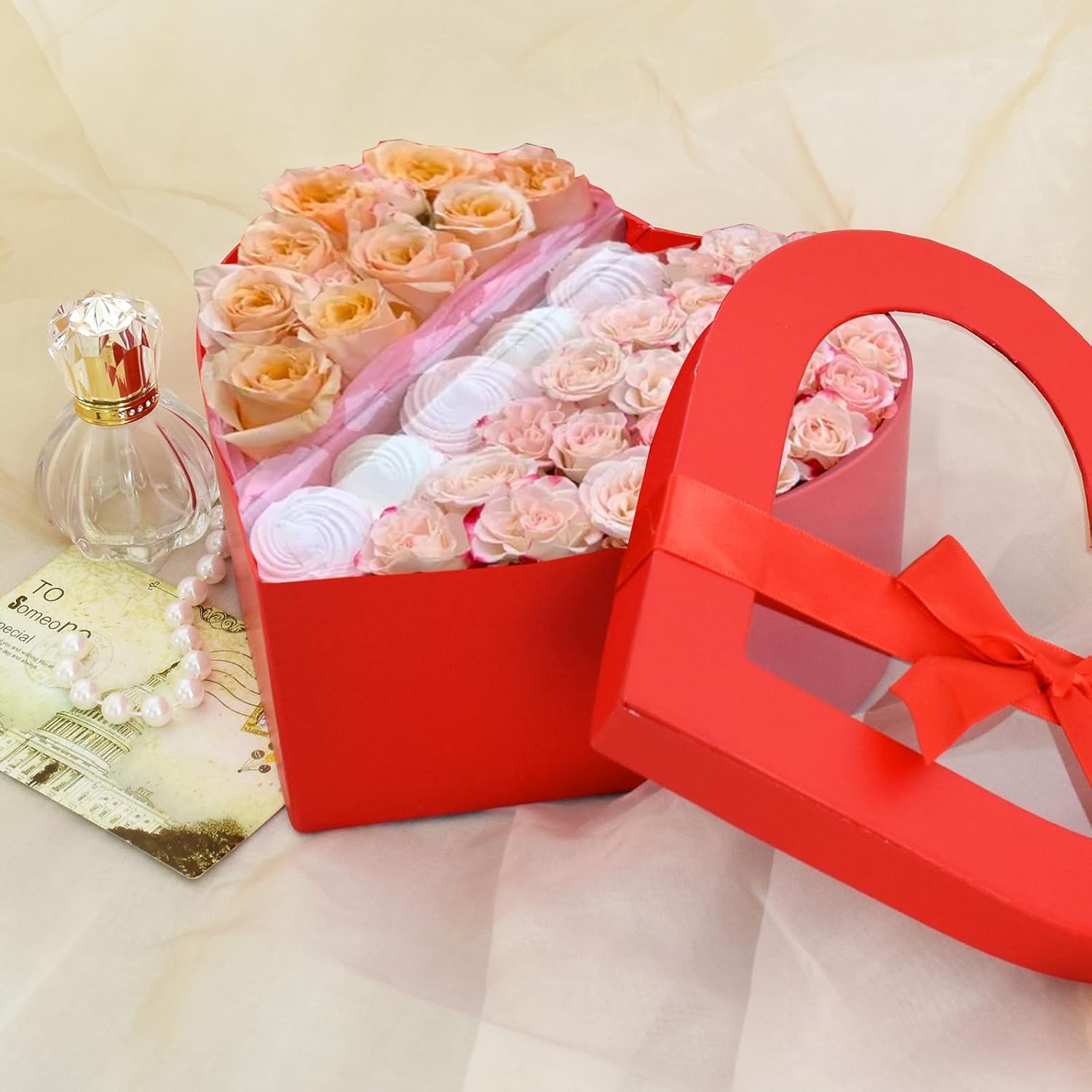 BEISHIDA Set of 3 Mother's Day Heart Shaped Box for Flowers,Chocolate and Strawberries,Mom Gift Box with Clear Lids for Presnet Flowers -Red
