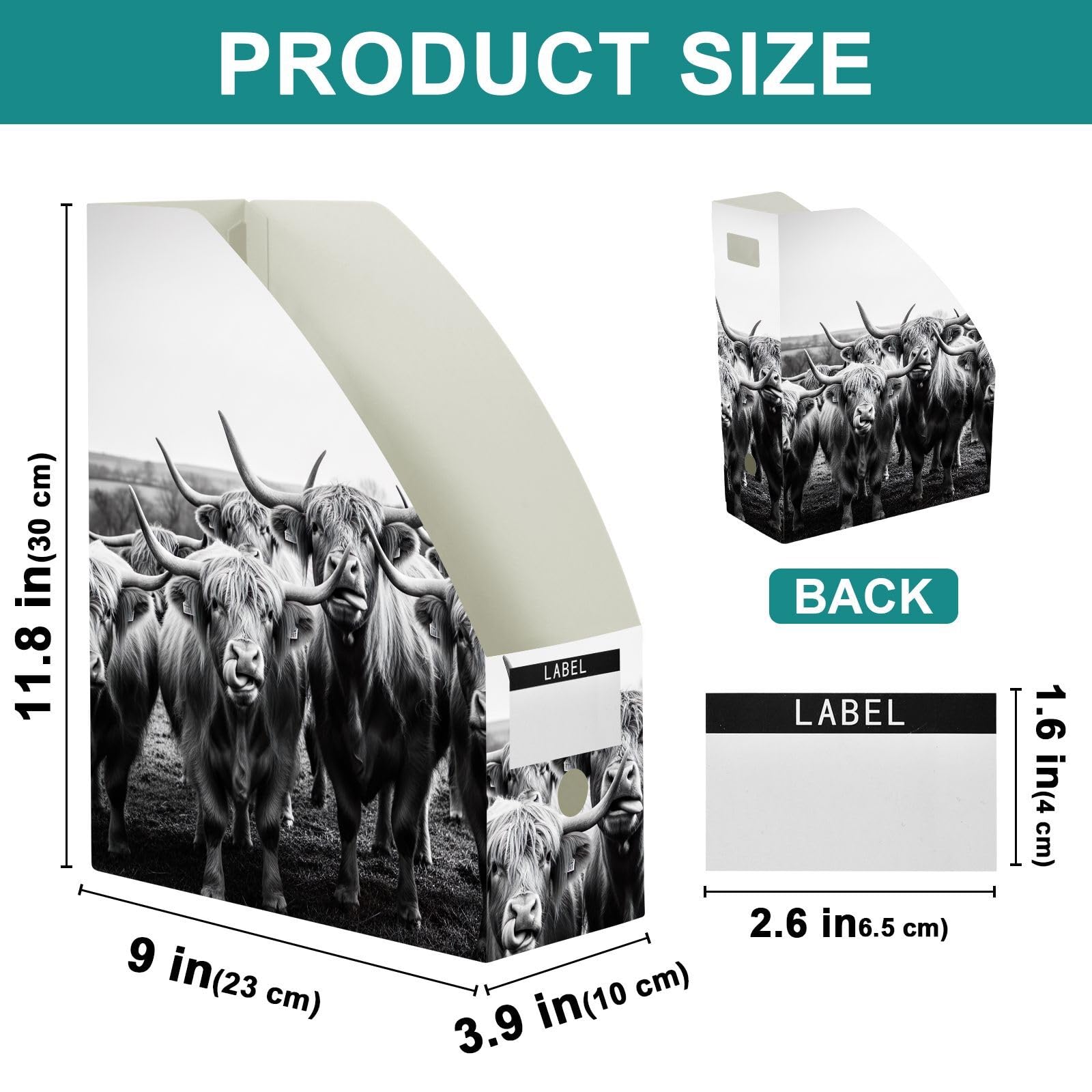 Płaski organizer na biurko z czarnego papieru Highland Cow