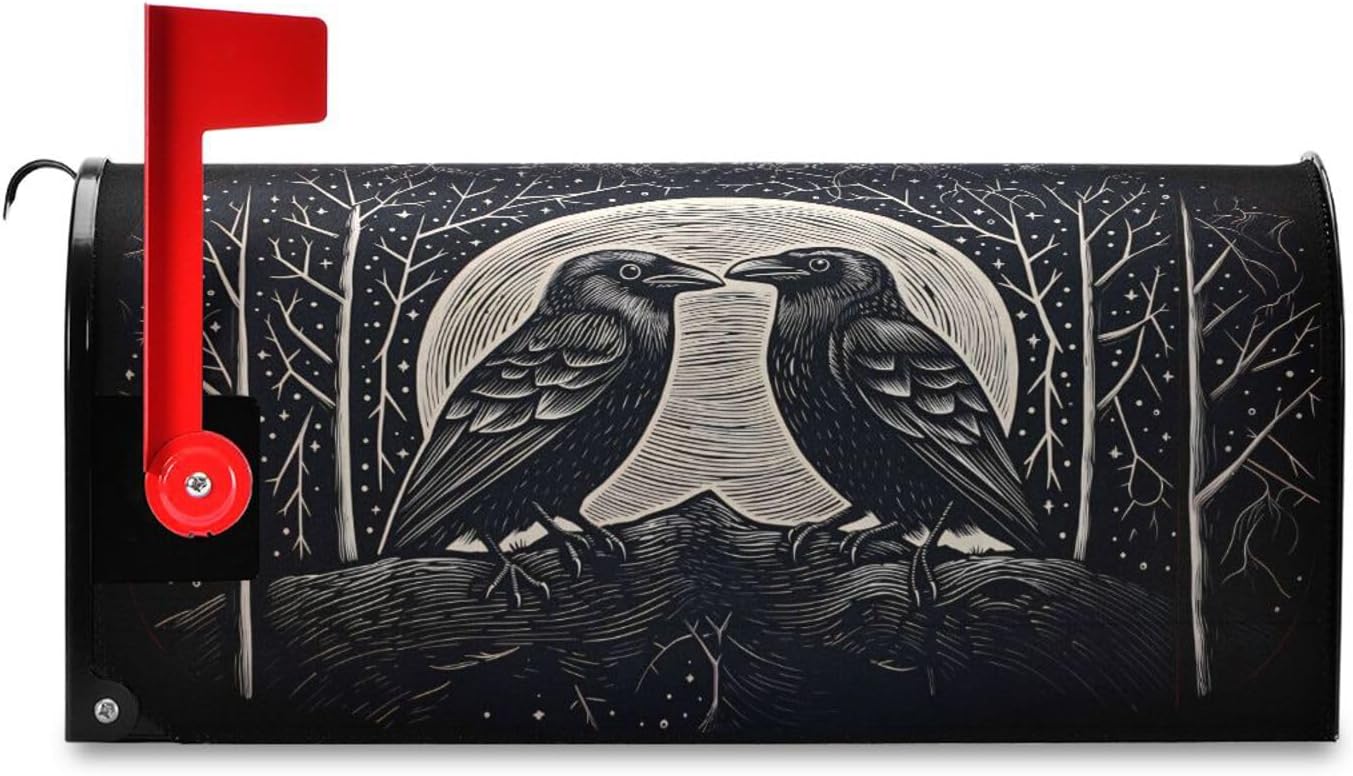 MNSRUU Mailbox Covers Fabric with Magnet Crows Tree Mailbox Covers Standard Size 18x20.7 in Mailbox Wraps Post Letter Box Cover for Garden Decorations