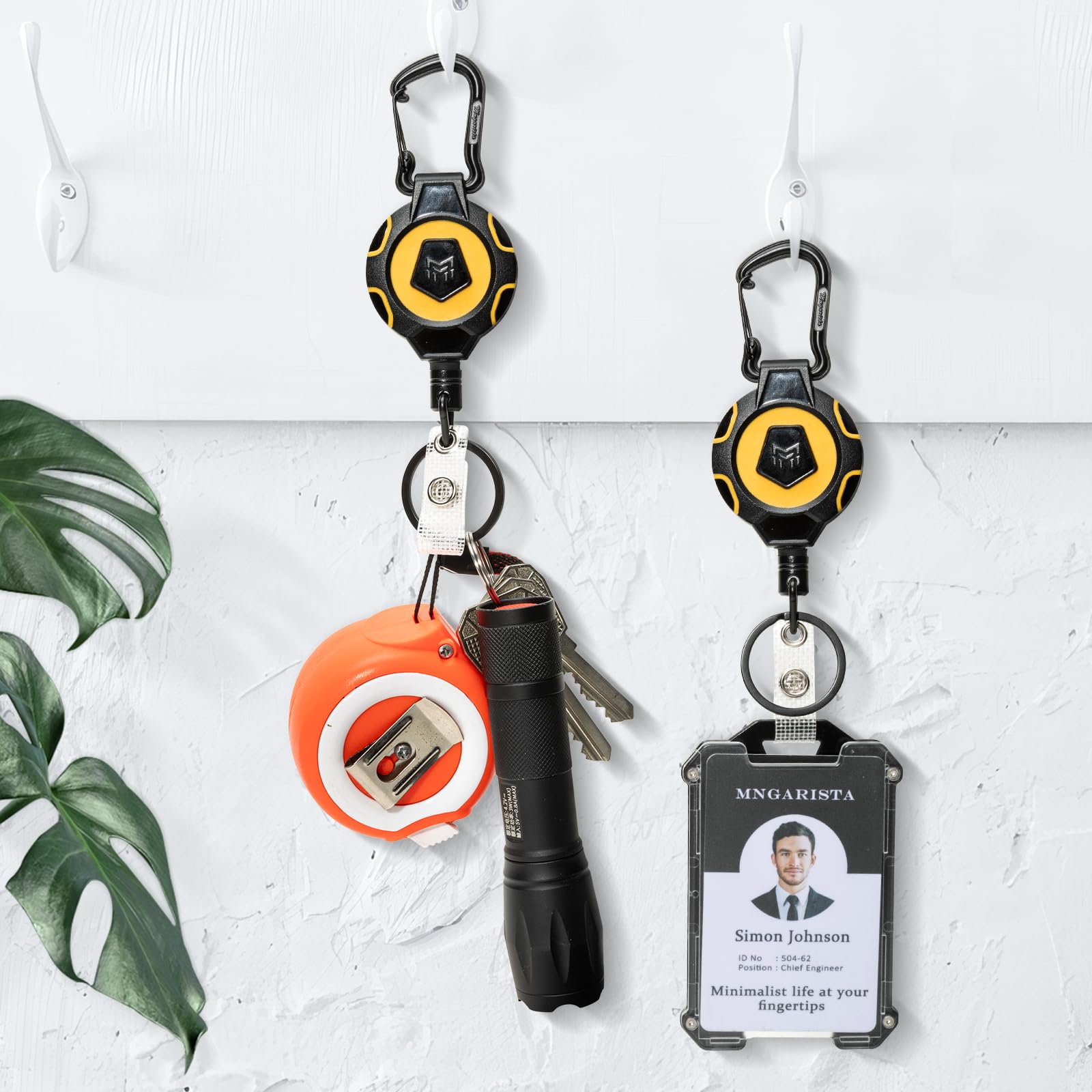 MNGARISTA Portachiavi retrattile aggiornato, 283,5 g di ritrazione, 80 cm di cavo in acciaio inox, portabadge a moschettone per impieghi gravosi, con cinturino per badge e portachiavi, 2 pz.