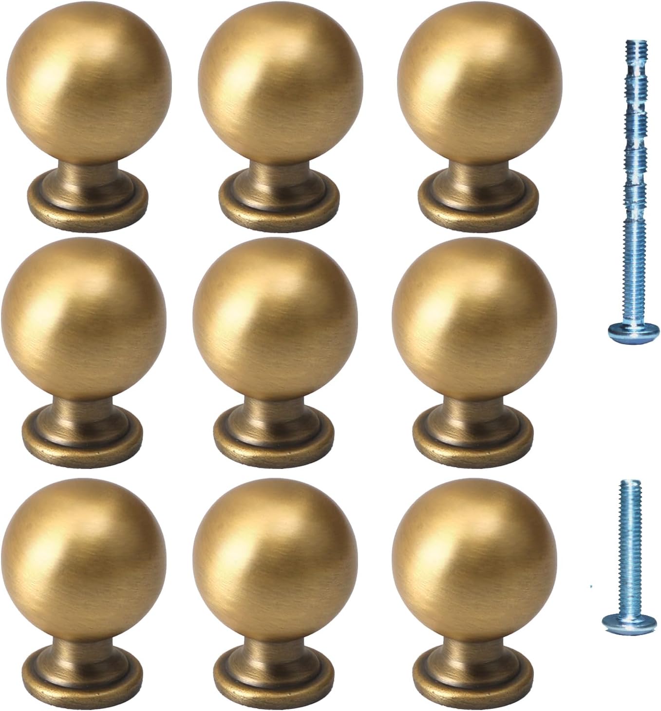 9 Pack Antique Brass Handles and Knobs Round Solid Vintage Antique Brass Finish Kitchen Cabinet Knobs,Ball Cabinet knobs