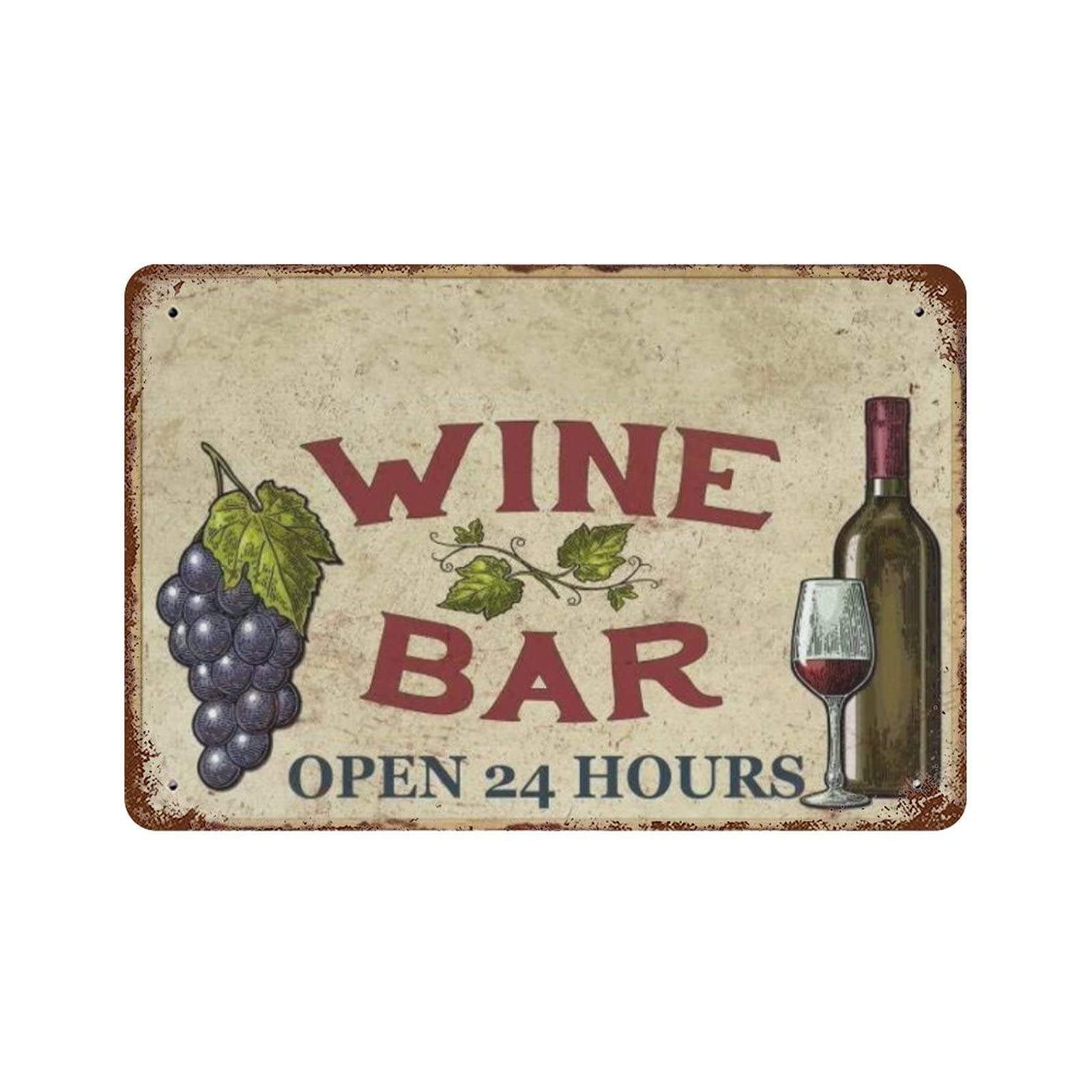 peiyeety Open 24 Hours Country Wine Bar Wall Decor Kitchen Gift Sign Metal Store Sign Plaque Hanging Wall Art Decor Man Cave 8"x12"