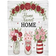Fleece Throw Blanket for Couch, Home Sweet Home Floral Soft Fuzzy Cozy Blankets Lightweight Warm Flannel Throws for Sofa, Bed, Travel, All Seasons 60x50 Inches