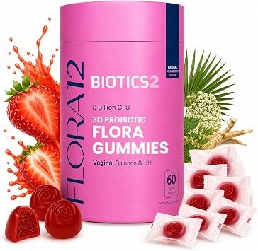 Flora Vaginal Probiotics for Women pH Balance Gummies with Prebiotics 8x Billion Probiotics 5x Extracts Saw Palmetto, Dong Quai, Motherwort, Wild Kelp & Yam | Vegan Sugar-Free Gluten-Free, 60 Ct