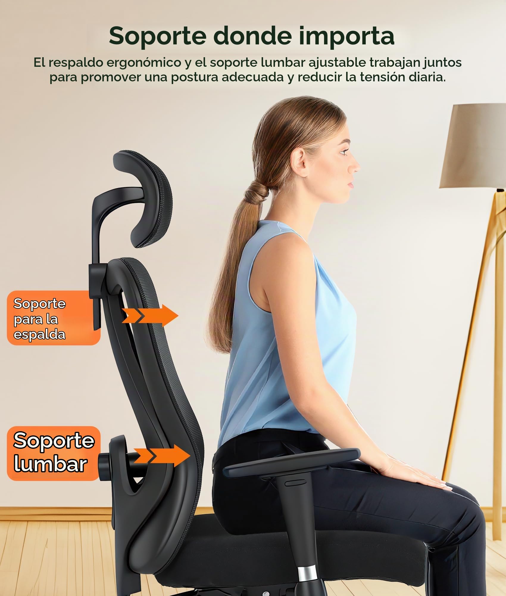 ADOV Silla Oficina Ergonómica con Reposacabezas, Reposabrazos 3D, Soporte Lumbar, Silla Escritorio Giratoria 130° con Altura Ajustable y Respaldo de Malla para Oficina o Teletrabajo