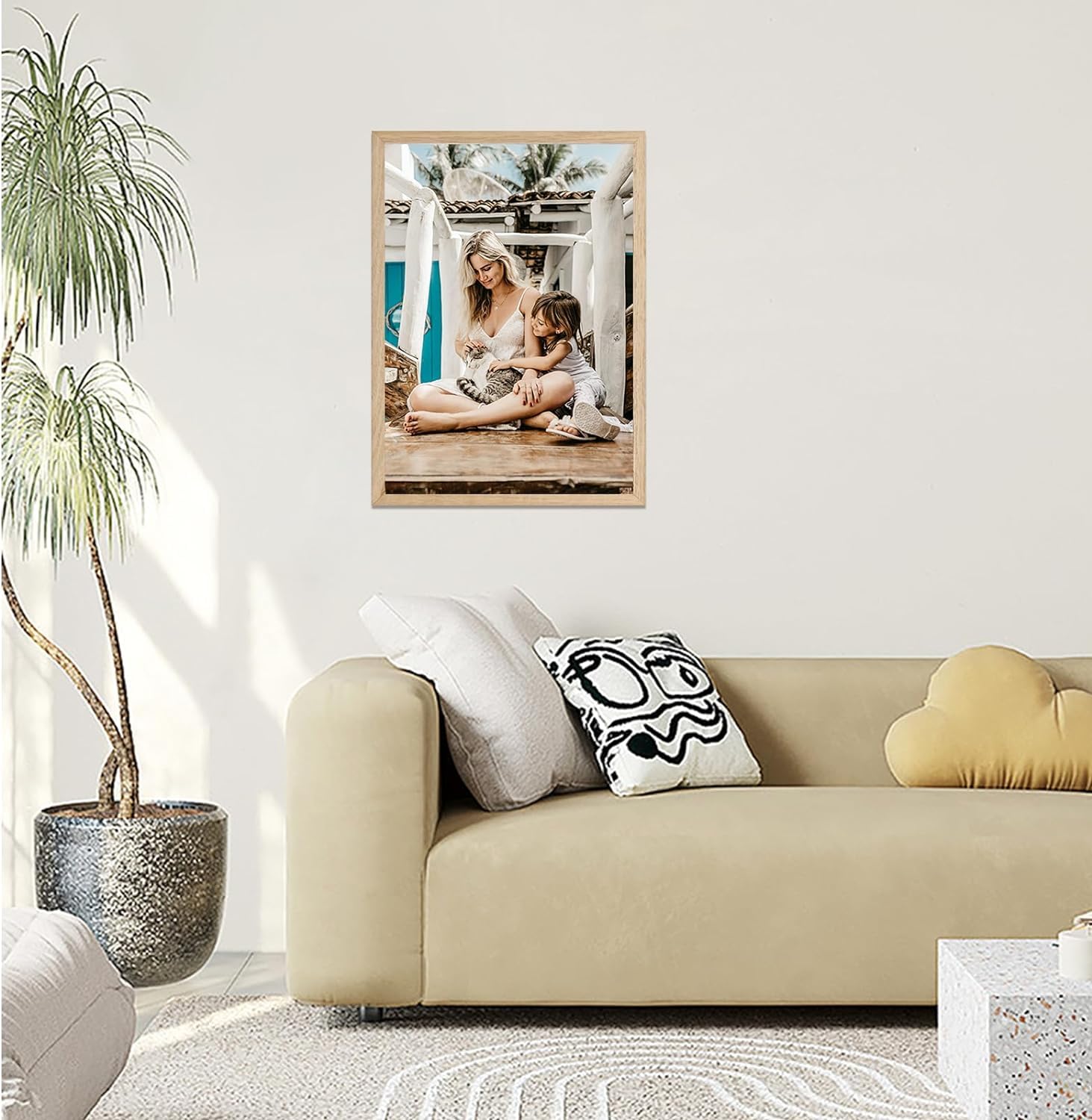 Drewniana ramka na zdjęcia DIN A4 z nietłukącym się szkłem plexi do zawieszenia pionowego lub poziomego, drewniana ramka na zdjęcia, plakaty, puzzle, 2 szt